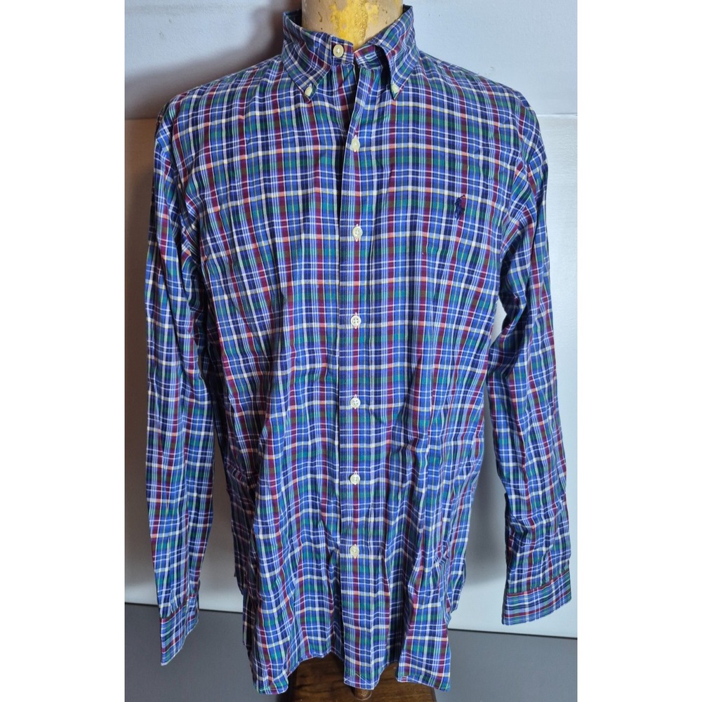 Polo Ralph Lauren Mens Dress Shirt L Large Multicolored Check - Navy Pony - Picture 2 of 4